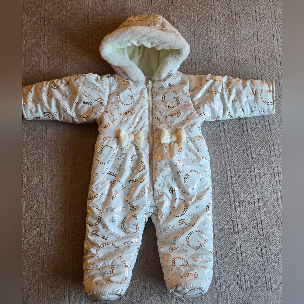 Guess Baby Snowsuit White with Gold Logo Print